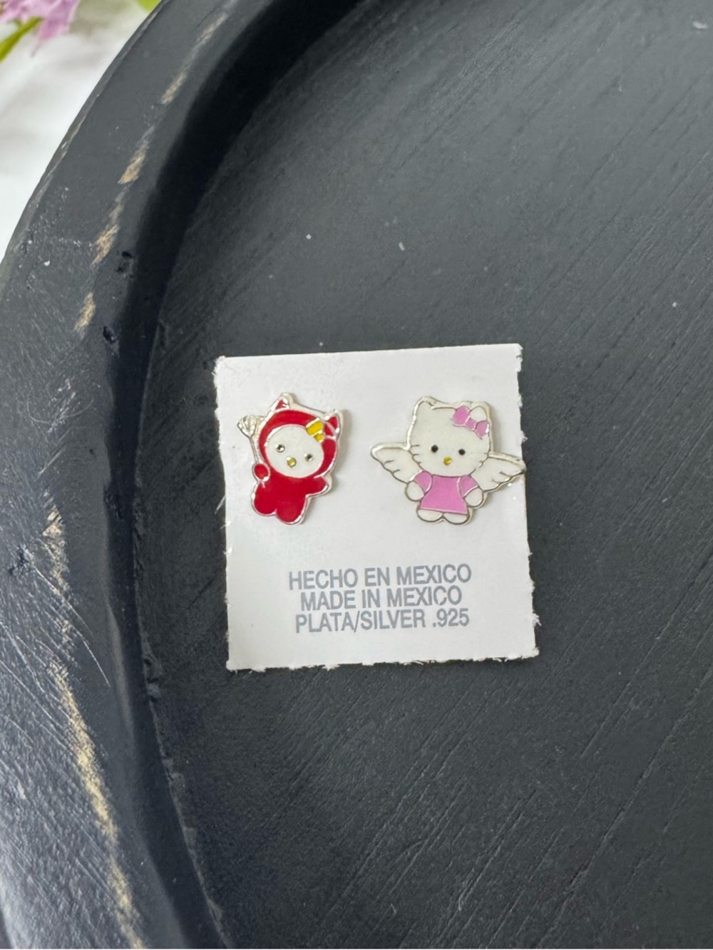 Hello Kitty-Inspired Pink and Red Kids Stud Earrings - Silver